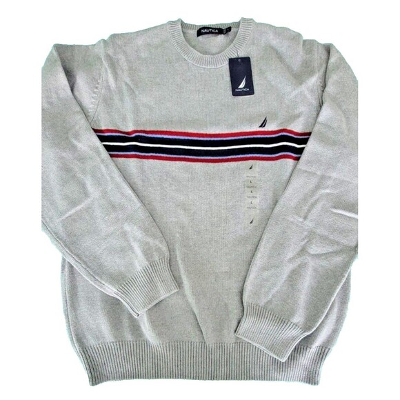 Nautica Men's Grey Cotton Crew Neck Pullover Sweater L New w Tags - Picture 1 of 4